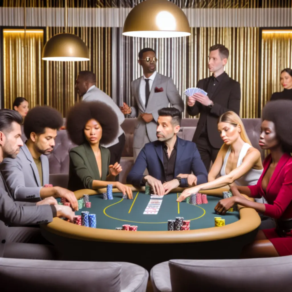 Gracze przy stołach pokerowych w SportView Lounge podczas intensywnego turnieju.