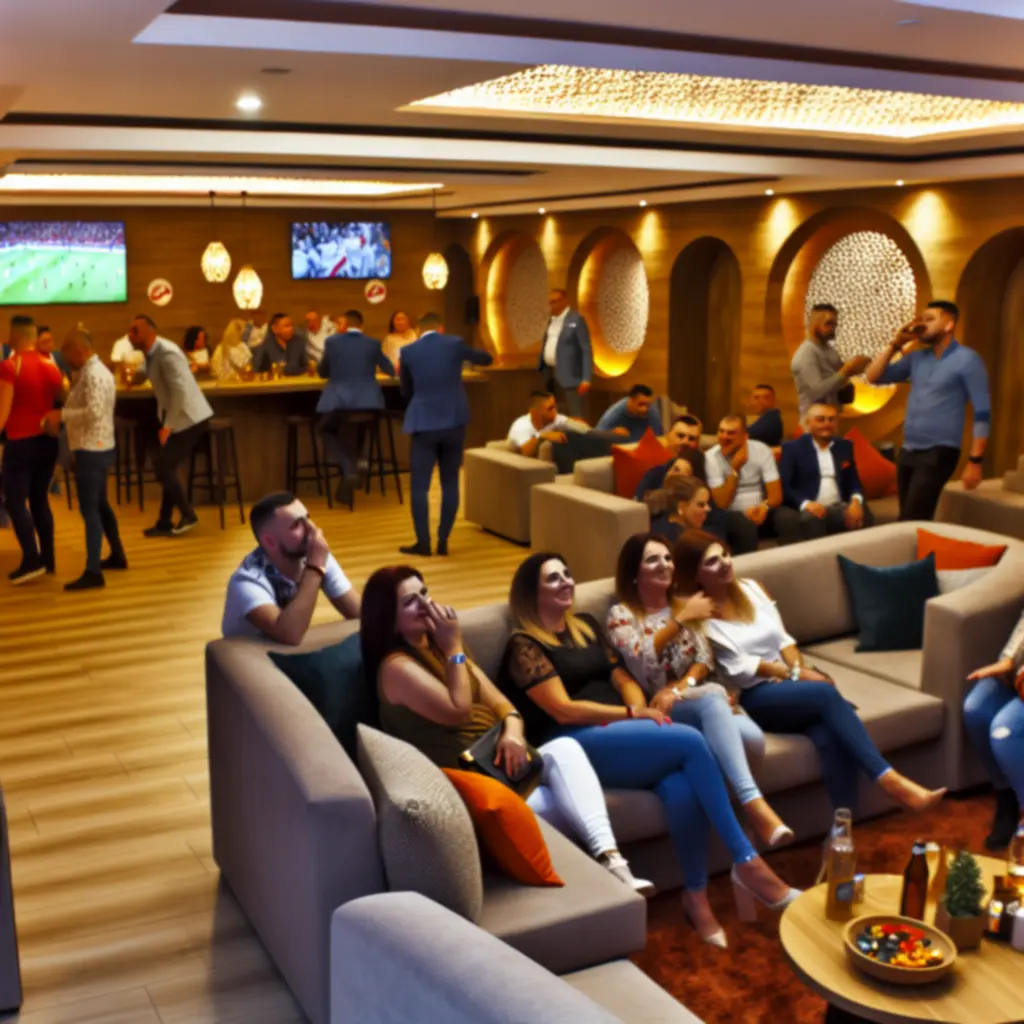 Stylowe wnętrze SportView Lounge ze strefą relaksu i ekranami sportowymi