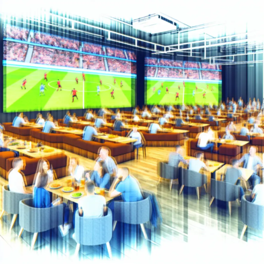 Goście oglądający transmisję meczu na dużym ekranie w SportView Lounge