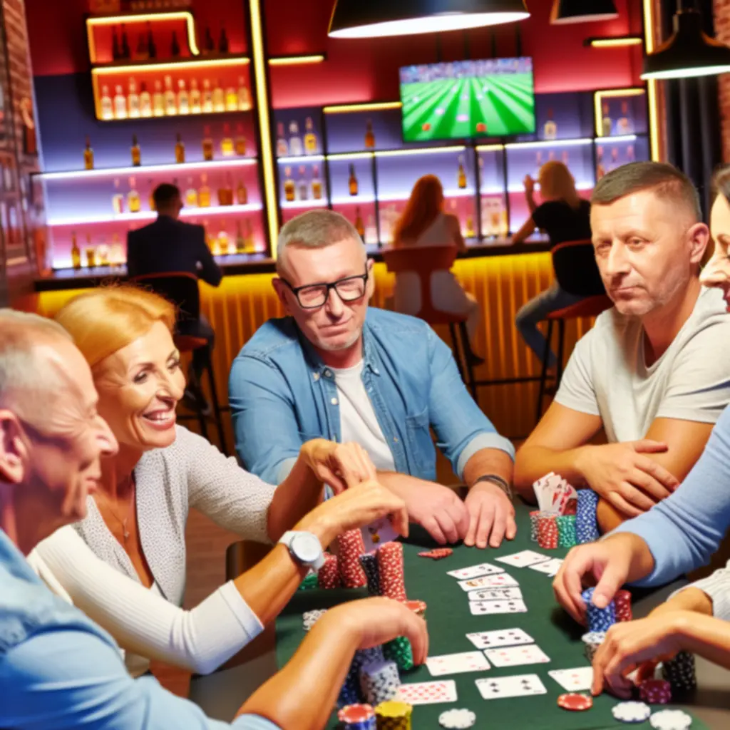 Gracze przy stole pokerowym w SportView Lounge