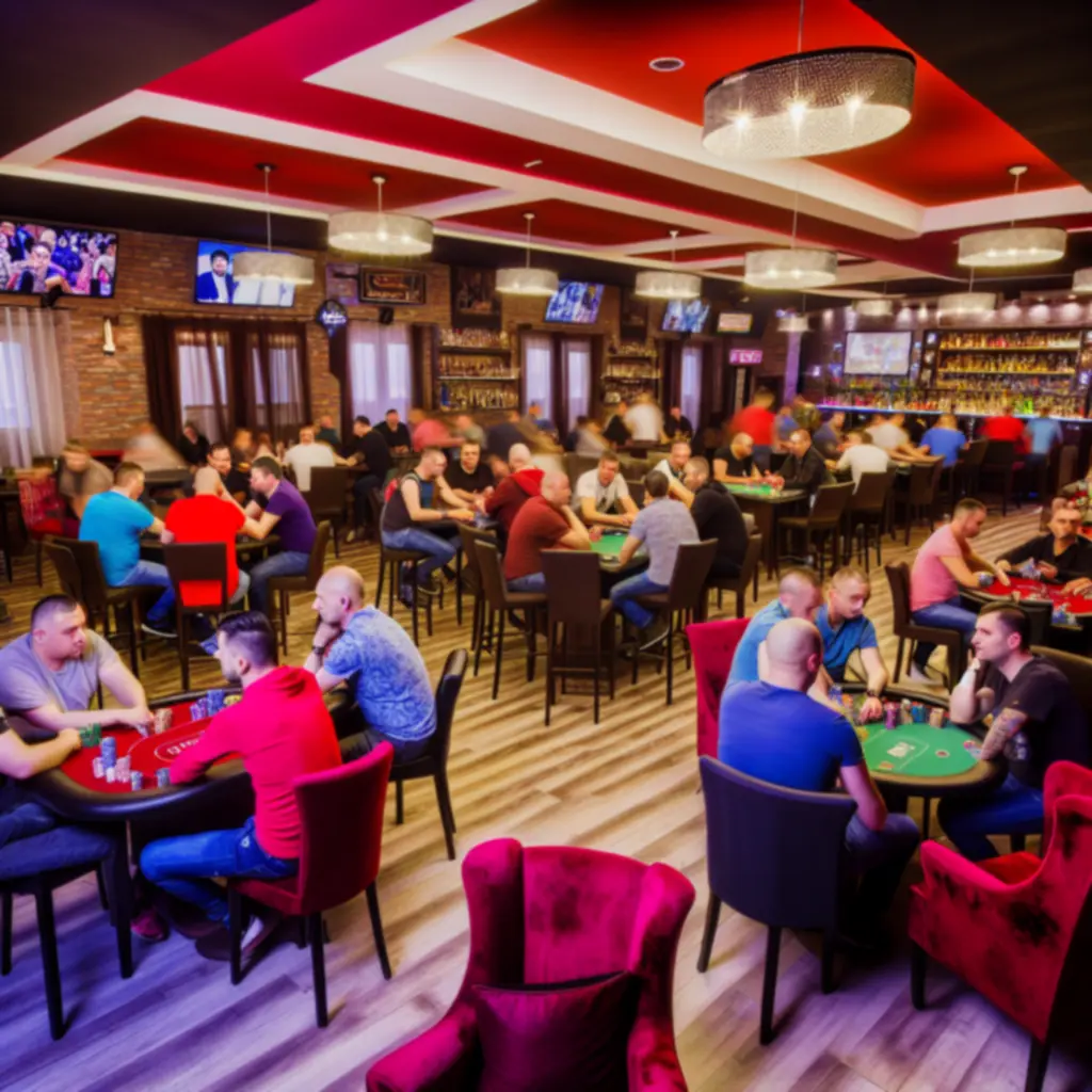 Gracze przy stołach pokerowych w SportView Lounge podczas turnieju