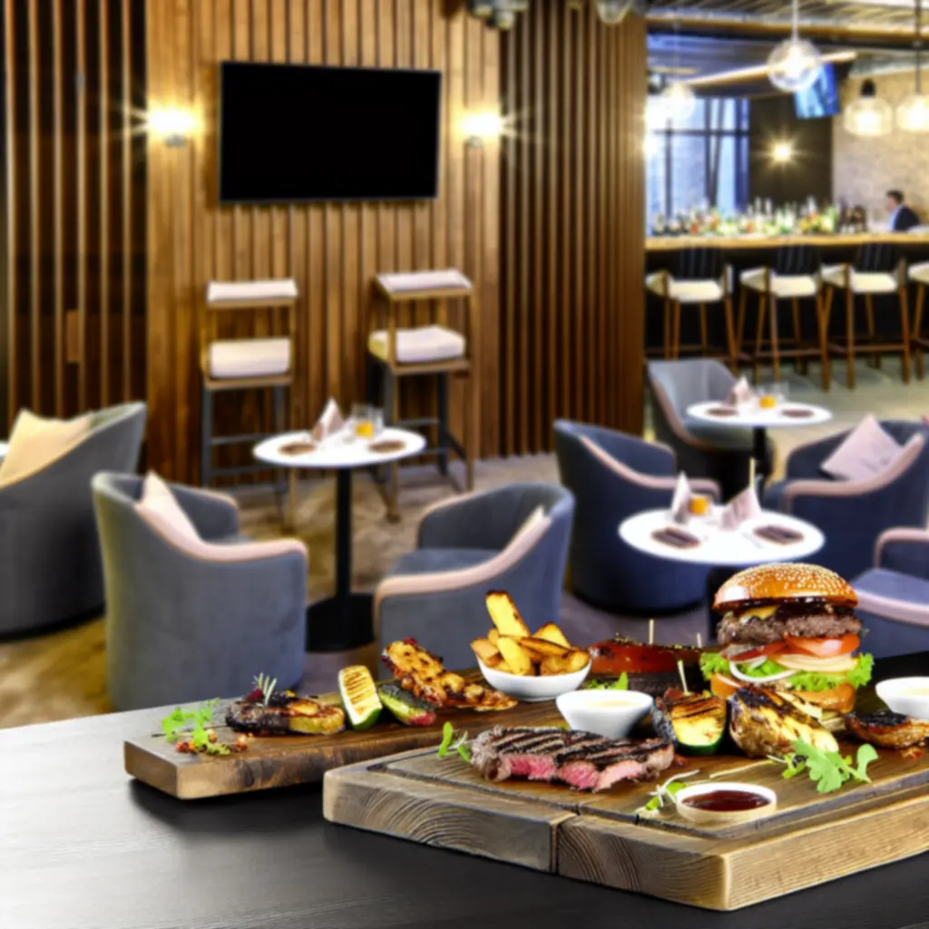 Zestaw dań z grilla i burgerów serwowanych w SportView Lounge